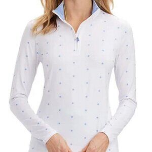RENWICK Quarter-Zip Mock Neck Golf Top Size L White Periwinkle Star Print White